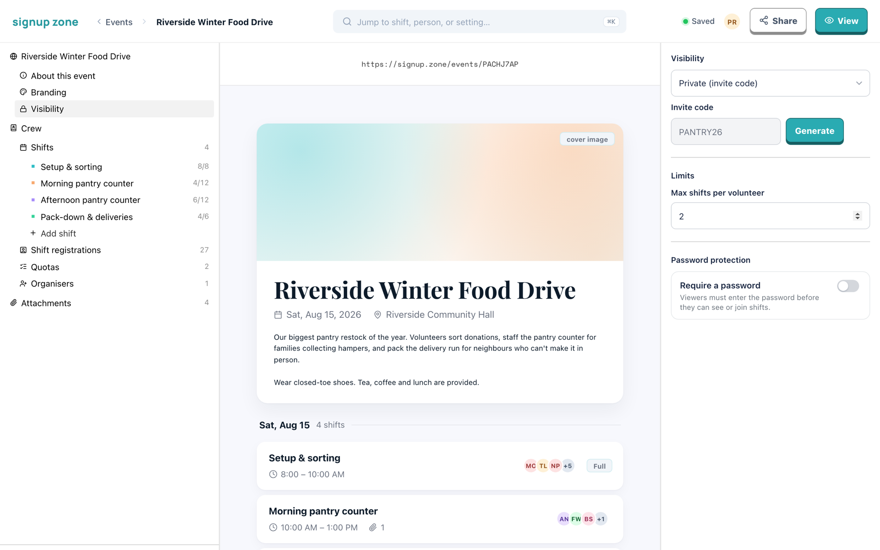 Private visibility with an invite code